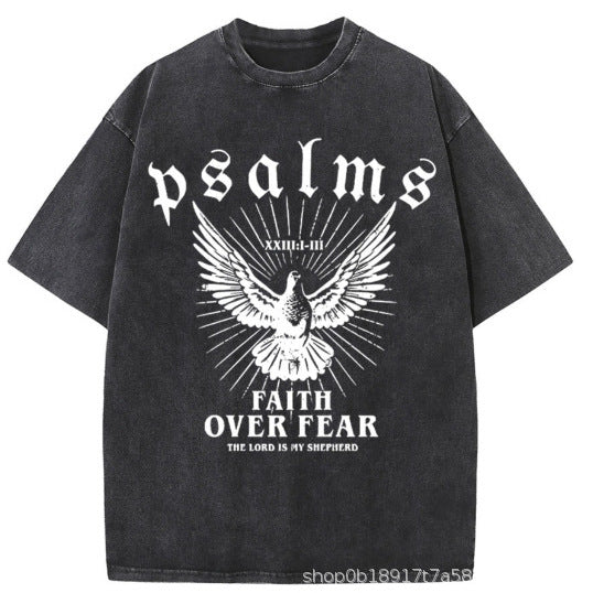 Wash and distressed large-sized pure cotton short-sleeved shirts