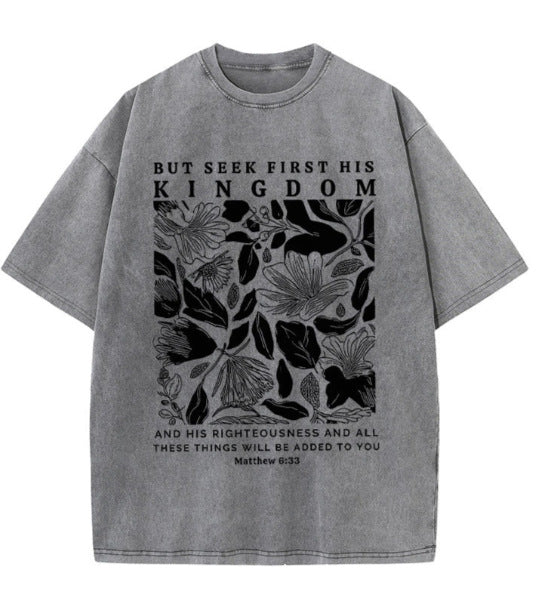 Wash and distressed large-sized pure cotton short-sleeved shirts