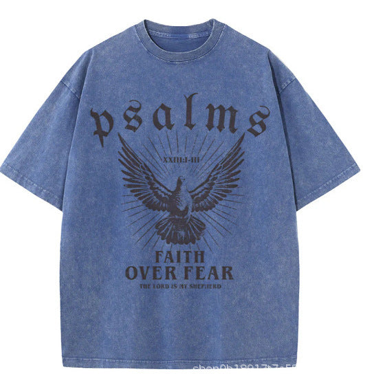 Wash and distressed large-sized pure cotton short-sleeved shirts