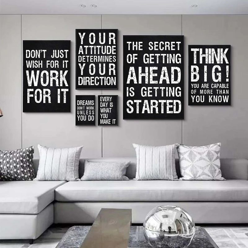 English black-and-white quotes, living room, bedroom, background wall, study, hanging paintings, murals, decorative painting cores