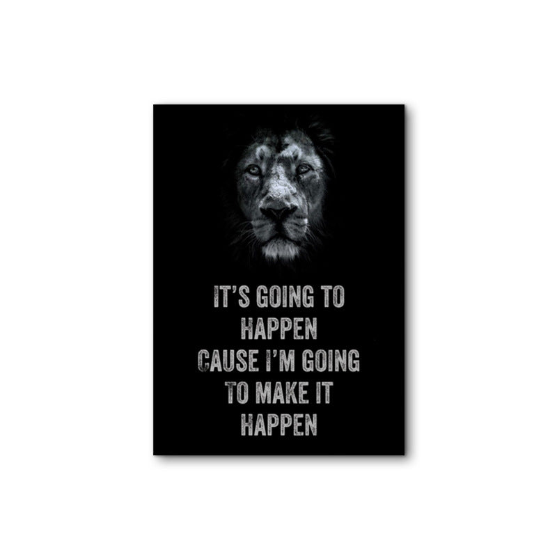 pirational lion frameless decorative painting, black and white canvas hanging painting, pine wood inner frame, printed core