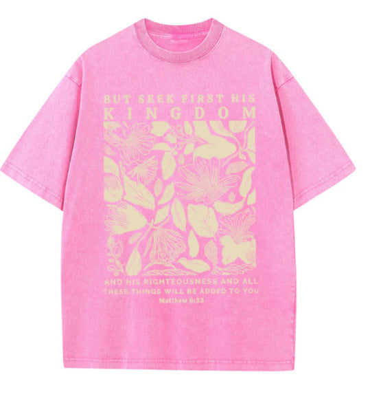 Wash and distressed large-sized pure cotton short-sleeved shirts