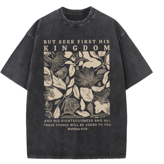 Wash and distressed large-sized pure cotton short-sleeved shirts