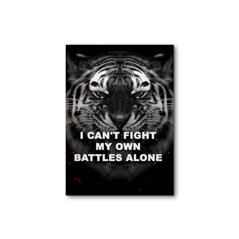 pirational lion frameless decorative painting, black and white canvas hanging painting, pine wood inner frame, printed core