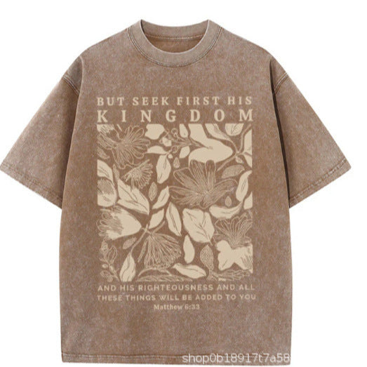 Wash and distressed large-sized pure cotton short-sleeved shirts