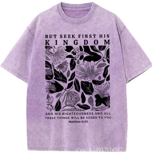 Wash and distressed large-sized pure cotton short-sleeved shirts