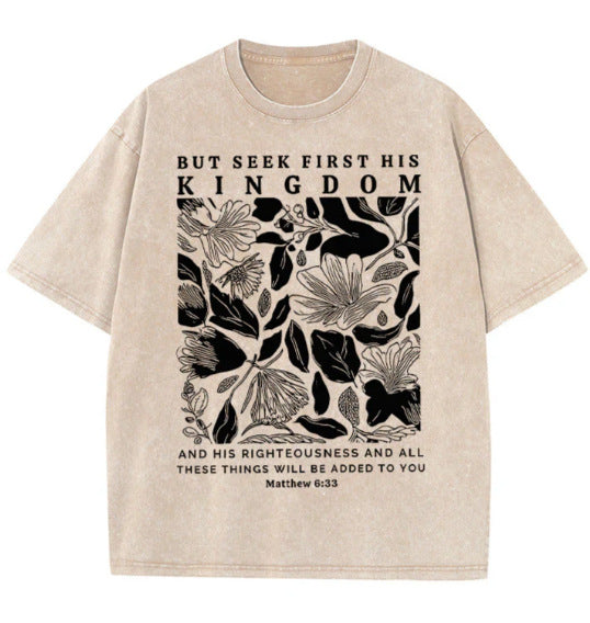 Wash and distressed large-sized pure cotton short-sleeved shirts