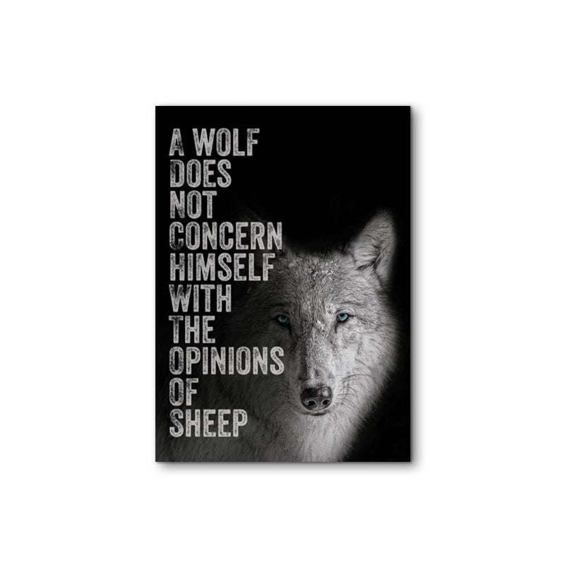 pirational lion frameless decorative painting, black and white canvas hanging painting, pine wood inner frame, printed core