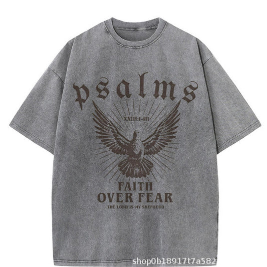 Wash and distressed large-sized pure cotton short-sleeved shirts