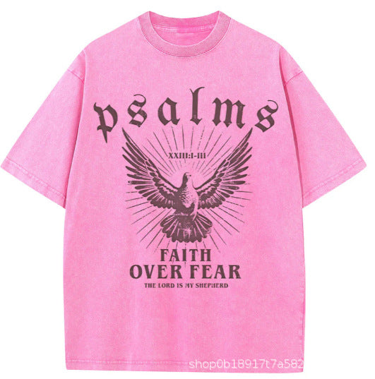 Wash and distressed large-sized pure cotton short-sleeved shirts