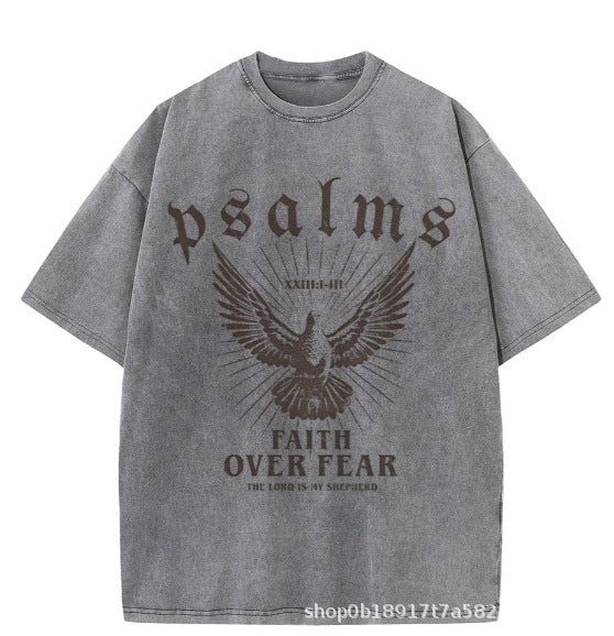 Wash and distressed large-sized pure cotton short-sleeved shirts