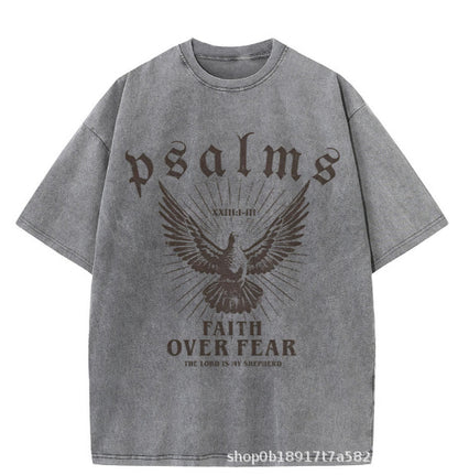 Wash and distressed large-sized pure cotton short-sleeved shirts