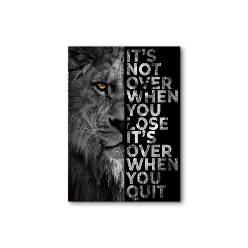 pirational lion frameless decorative painting, black and white canvas hanging painting, pine wood inner frame, printed core