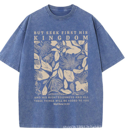 Wash and distressed large-sized pure cotton short-sleeved shirts