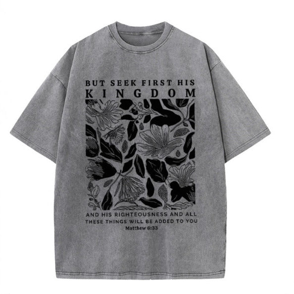 Wash and distressed large-sized pure cotton short-sleeved shirts