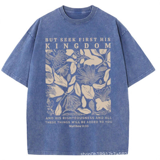 Wash and distressed large-sized pure cotton short-sleeved shirts