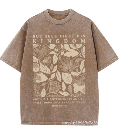 Wash and distressed large-sized pure cotton short-sleeved shirts