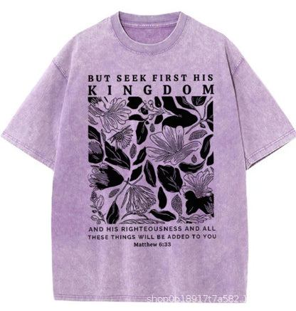 Wash and distressed large-sized pure cotton short-sleeved shirts