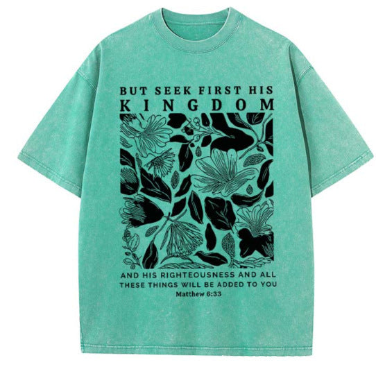 Wash and distressed large-sized pure cotton short-sleeved shirts