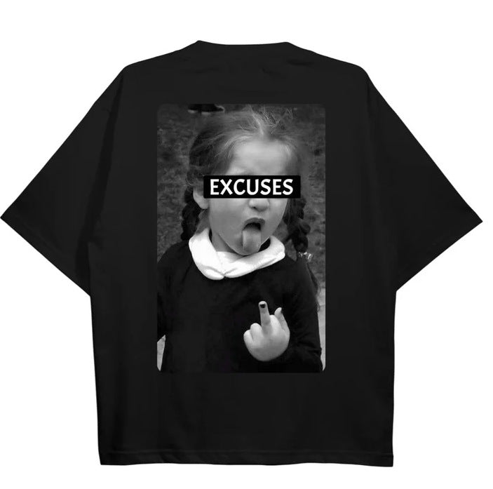 All patterns are heat transfer printing - 32-count double yarn - 260-gram precision spun pure cotton large version with large drop shoulders - short sleeves